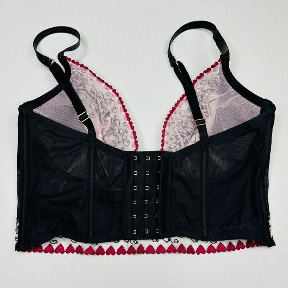 Victoria Secret Bra Longline Vegan Leather & Lace Love Embroidered Underwire 36C - Picture 5 of 6